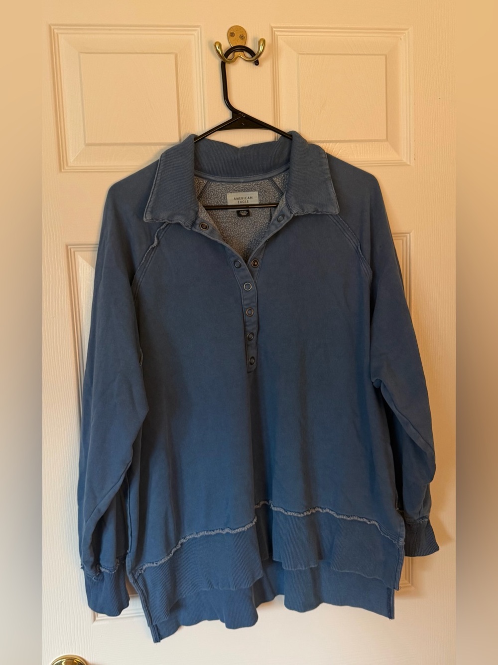 American Eagle Outfitters Washed Blue Button-Up Pullover